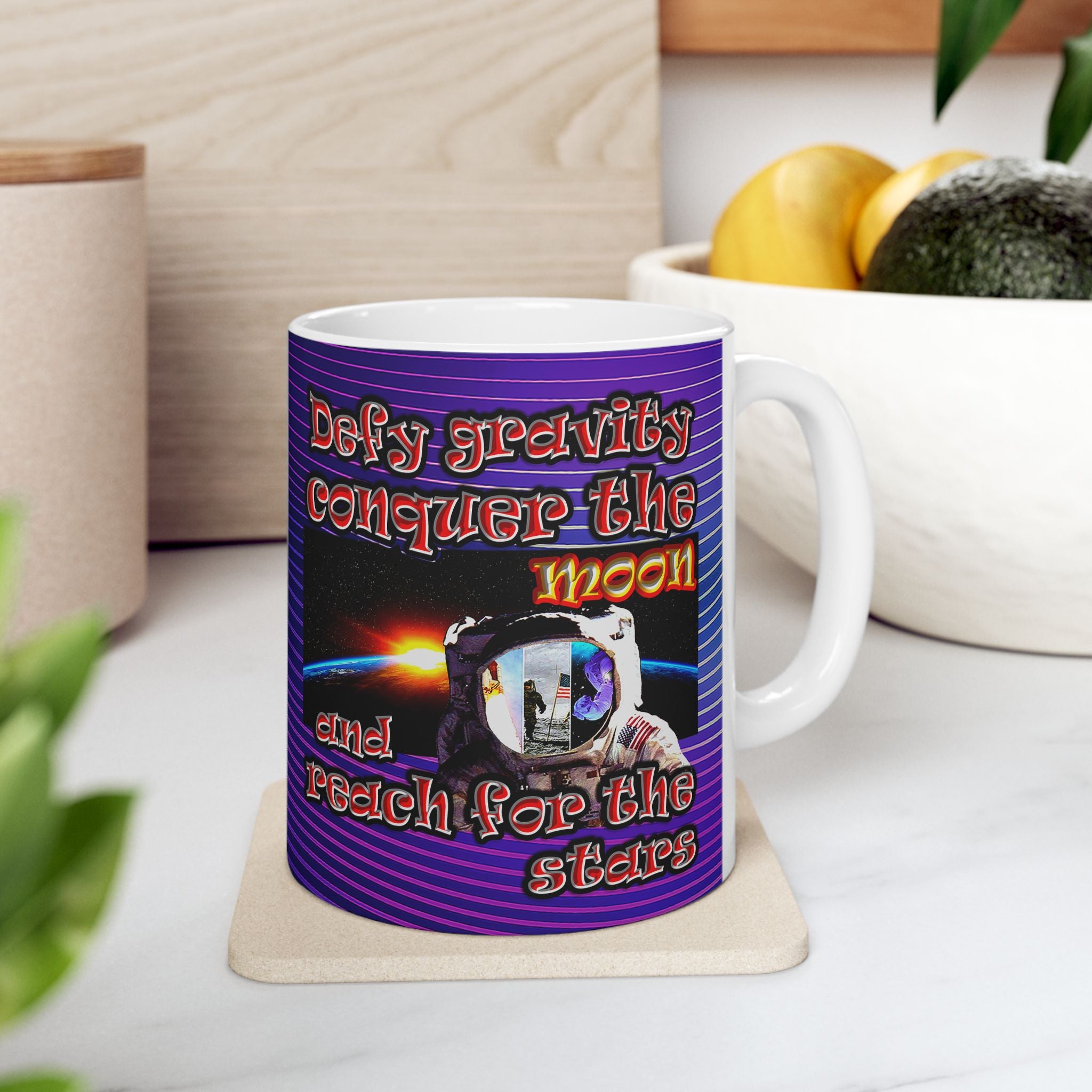 defy conquer reach - White Mug (purple wave)