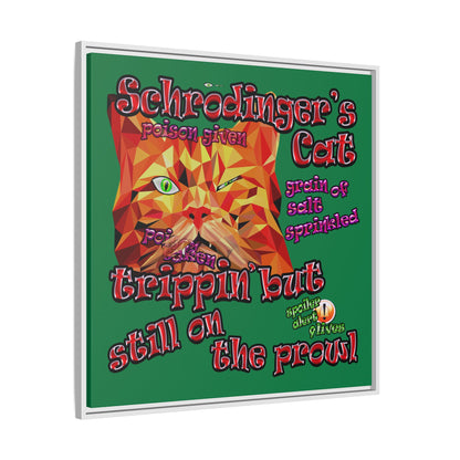 schrodinger's cat - framed canvas art (dark green)