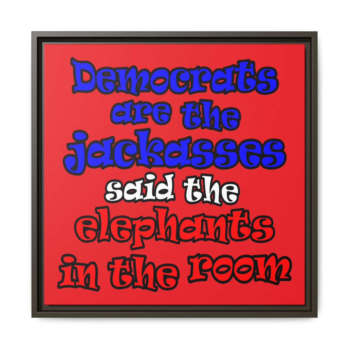 donkeys and elephants - framed canvas art (red)