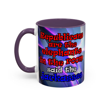 donkeys and elephants - Accent Mug (grey-pink wave)