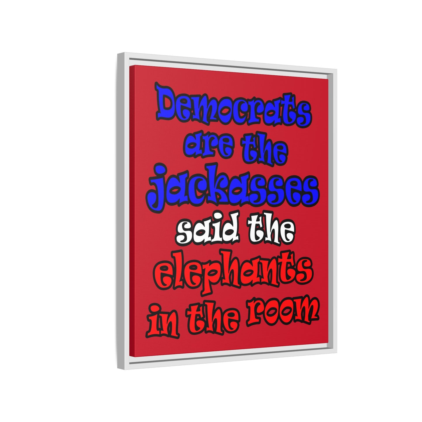 donkeys and elephants - framed canvas art (dark red)