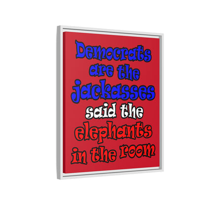 donkeys and elephants - framed canvas art (dark red)