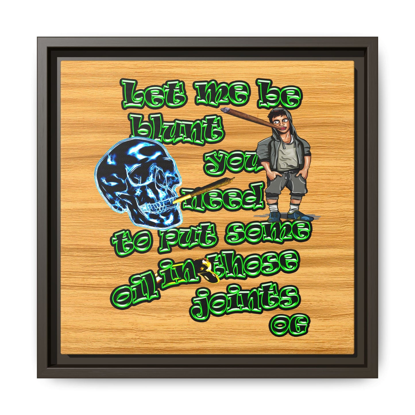 og - framed canvas art (butterscotch wood finish)