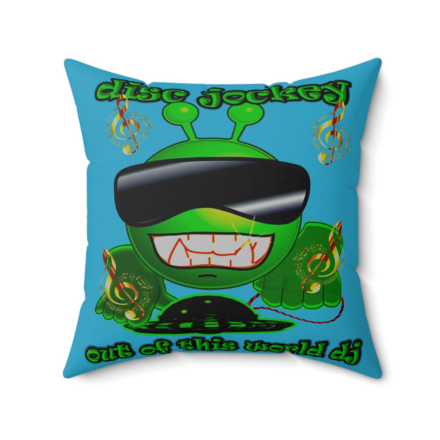 disc jockey - Spun Polyester Square Pillow - (turquoise)