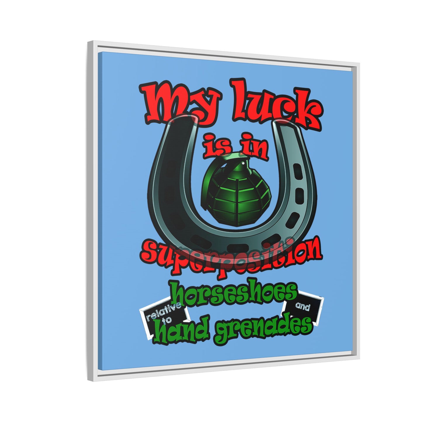 my luck - framed canvas art (light blue)