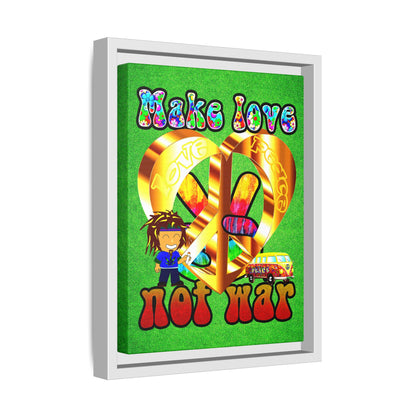 love peace - framed canvas art (green turf)