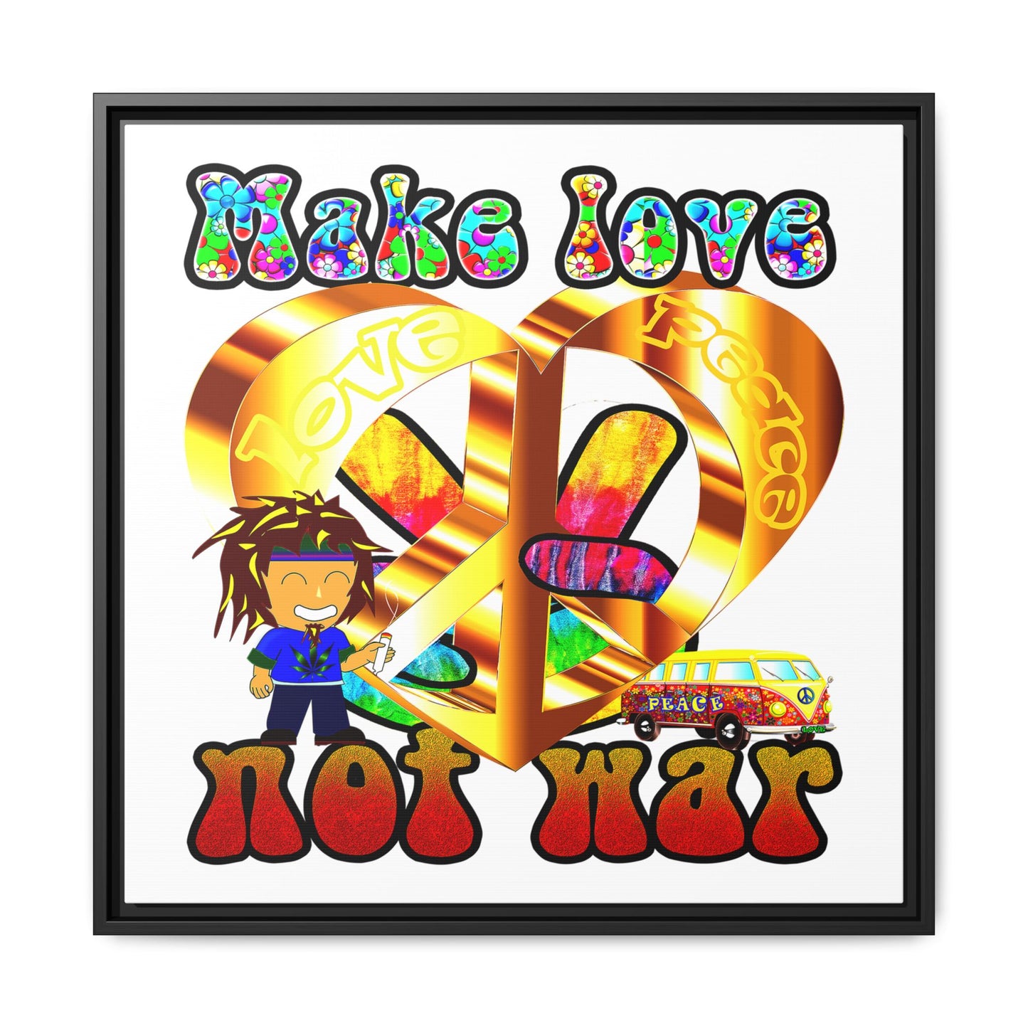 love peace - framed canvas art (white)