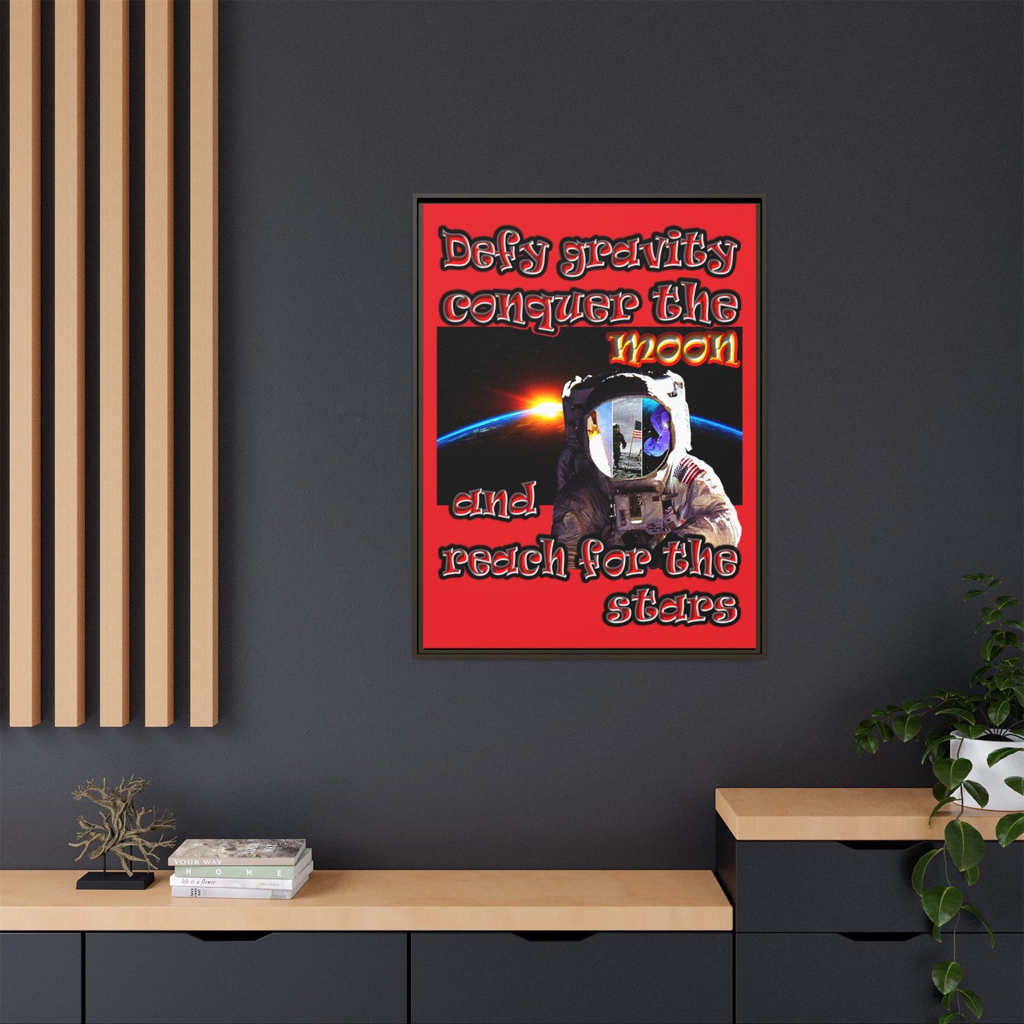 defy conquer reach - framed canvas art (red)