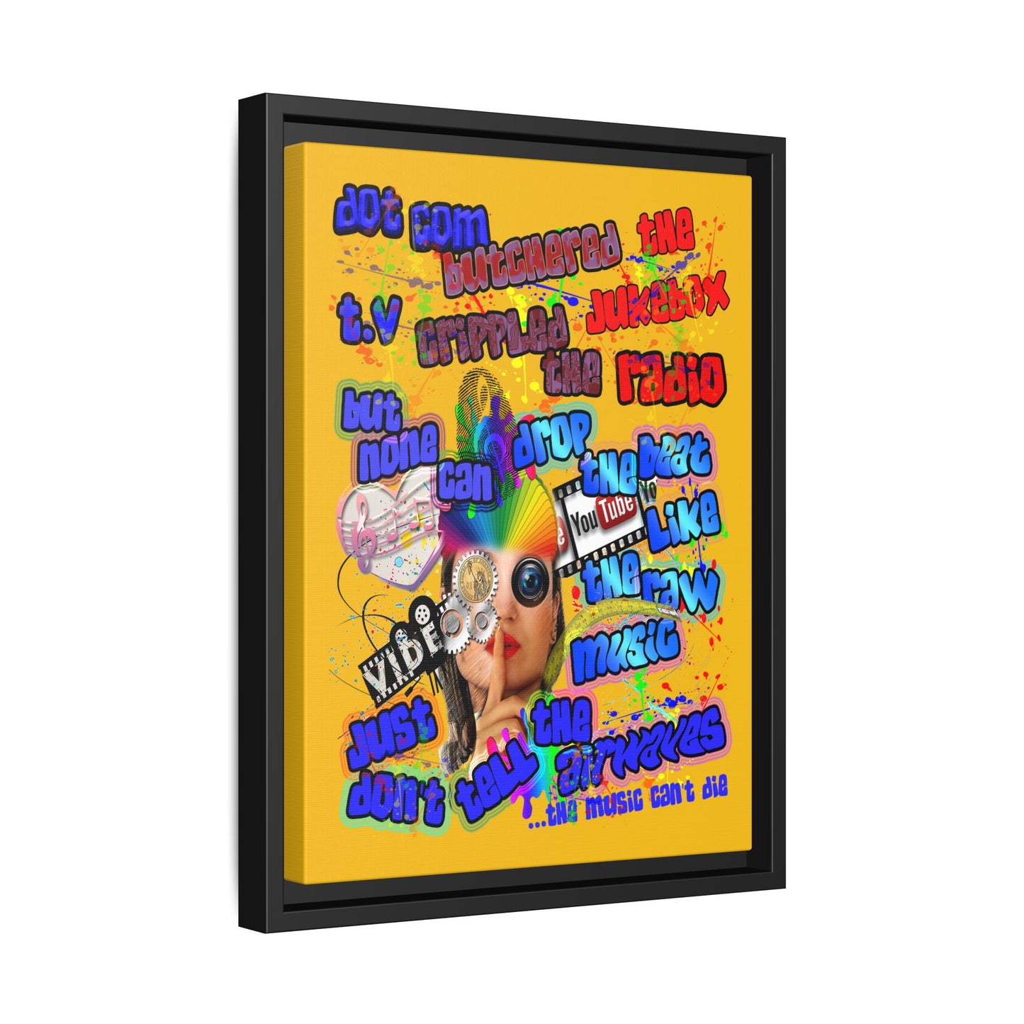 drop the beat - framed canvas art (yellow)