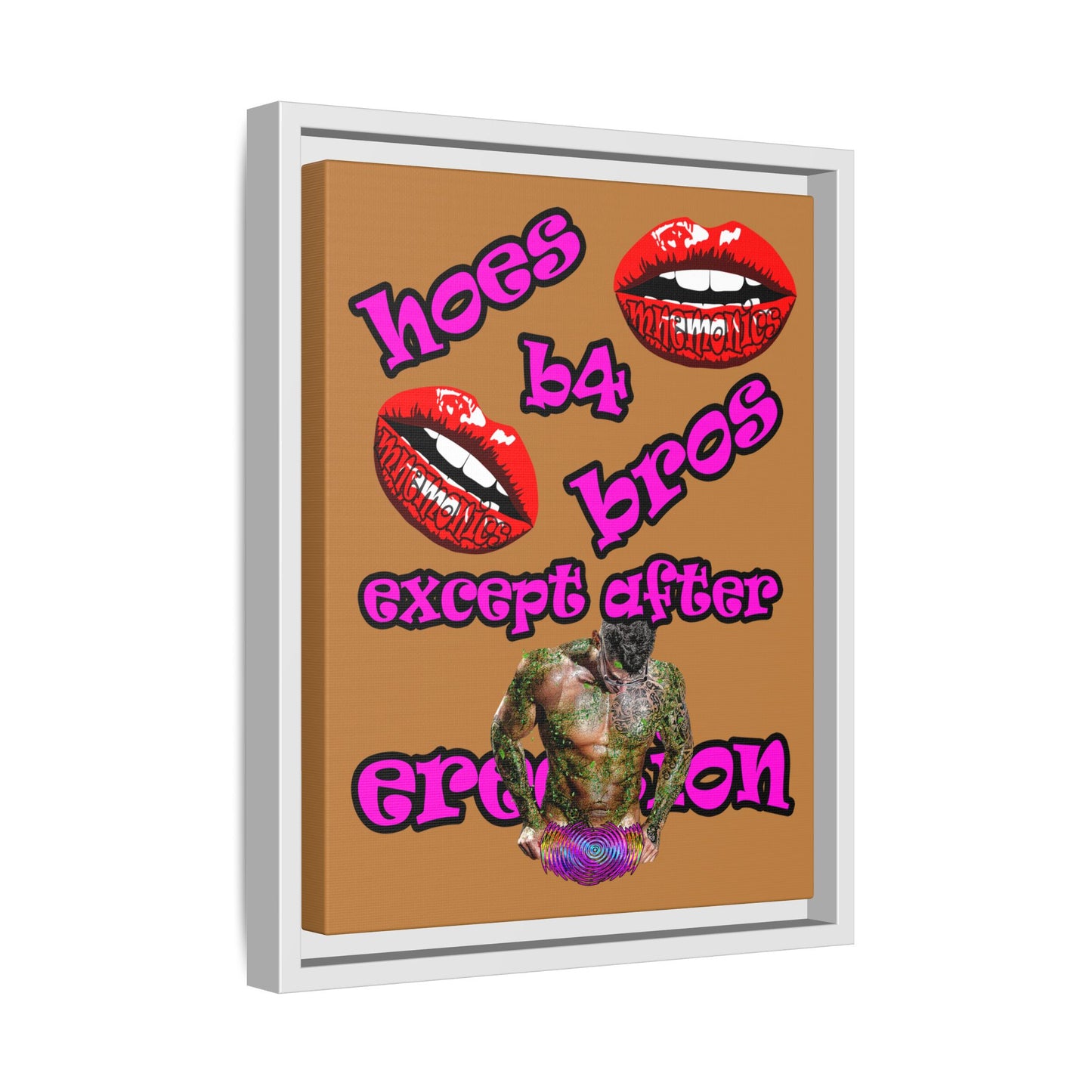 hoes b4 bros - framed canvas art (light brown)