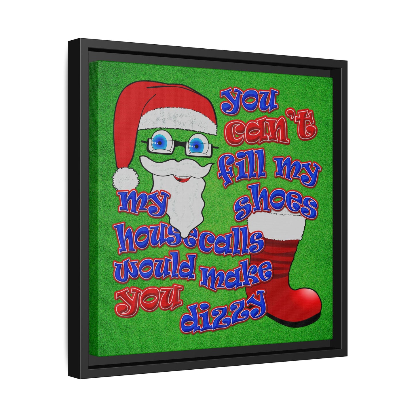 santa's shoes - framed canvas art (green turf)