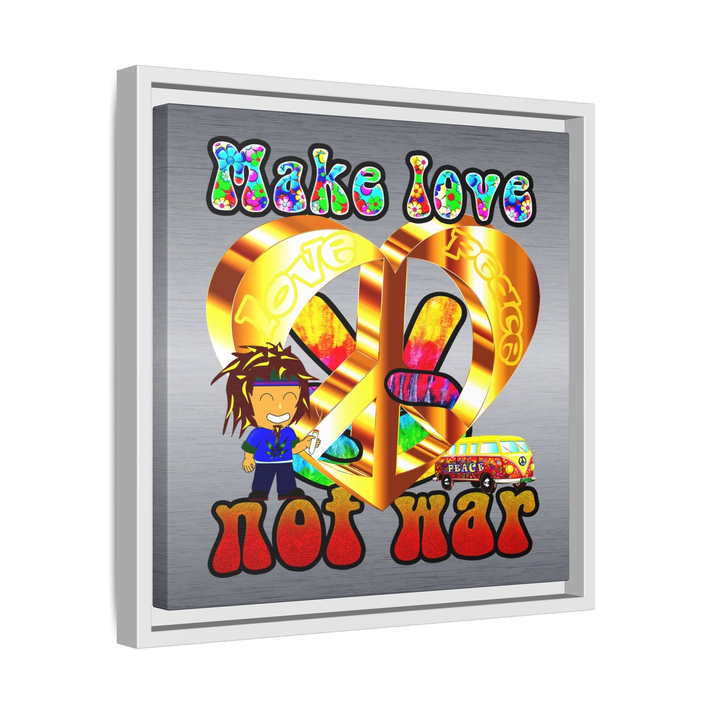 love peace - framed canvas art (brushed nickel)