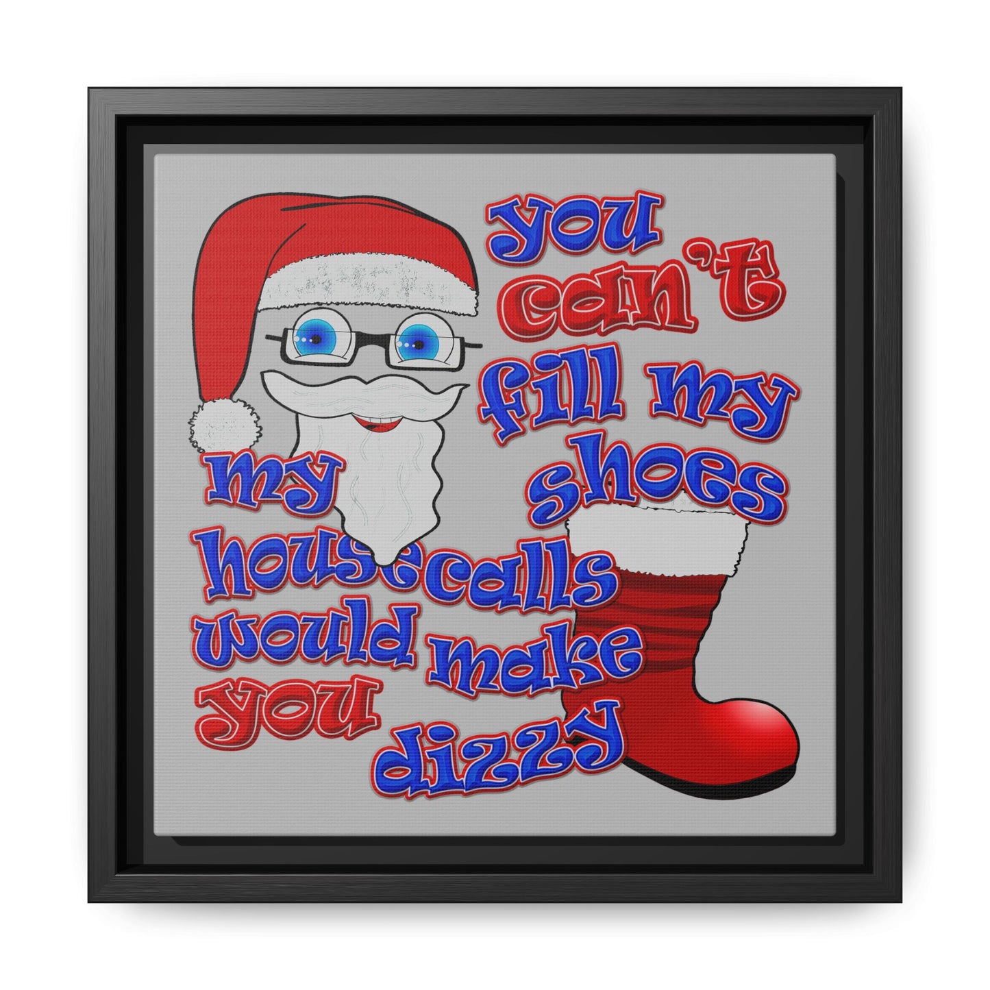 santa's shoes - framed canvas art (light grey)