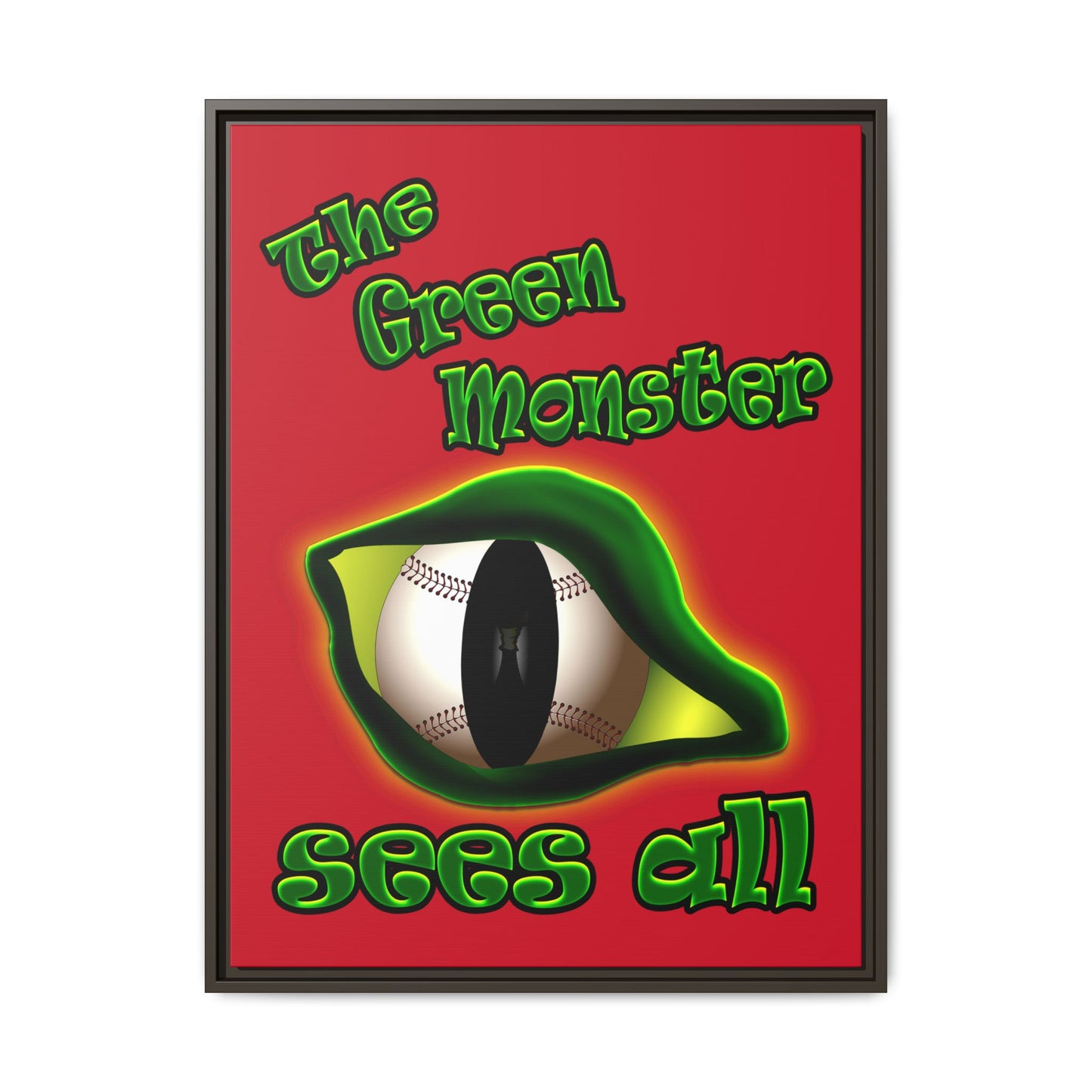 green monster - framed canvas art (dark red)