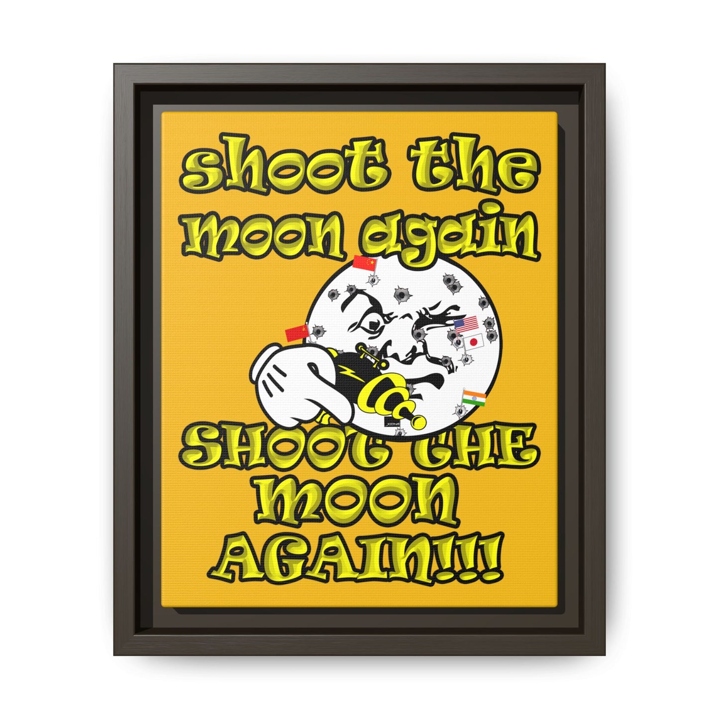 shoot the moon again - framed canvas art (yellow)