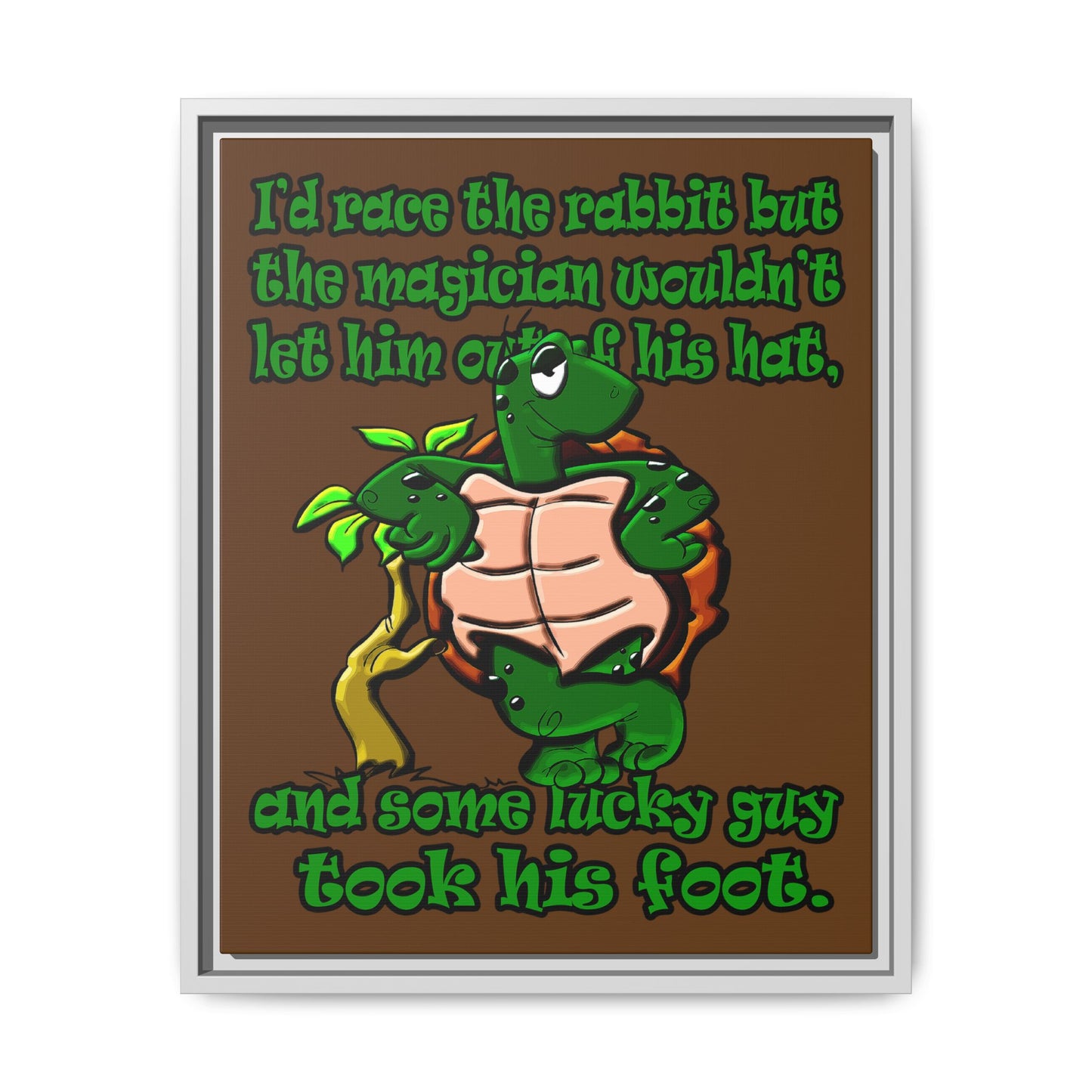 turtle race - framed canvas art (brown)