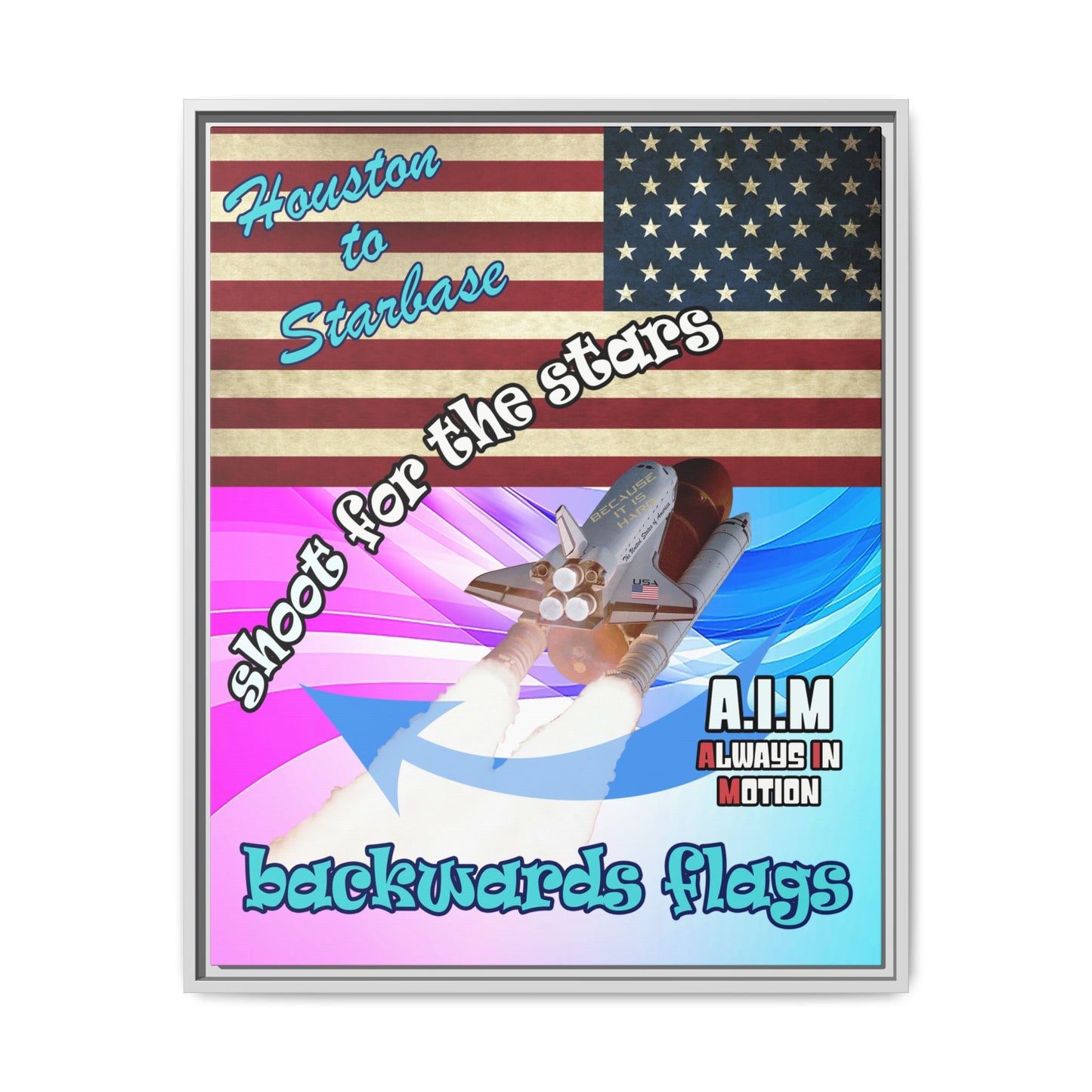 shoot for the stars - framed canvas art (light blue-pink wave)