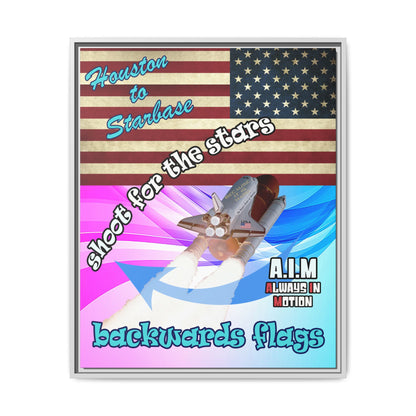 shoot for the stars - framed canvas art (light blue-pink wave)