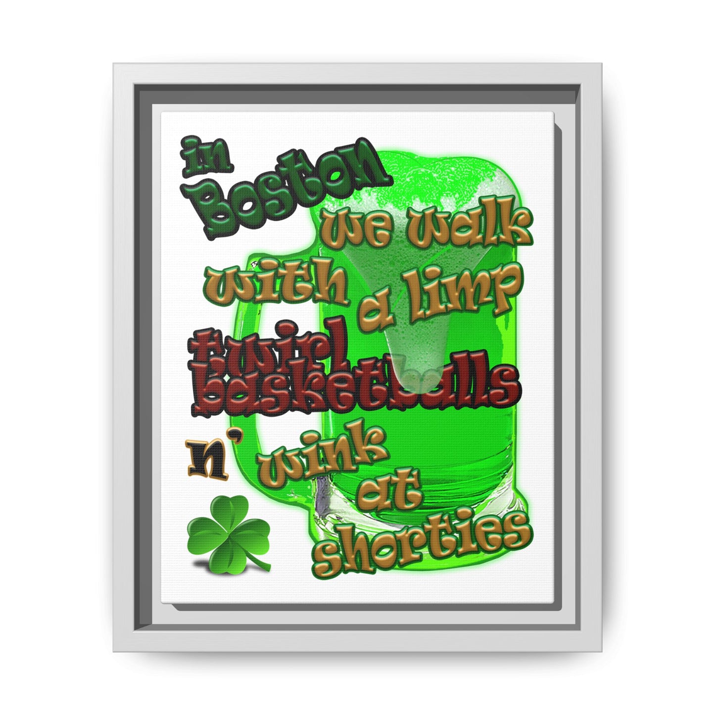 celtics logo - framed canvas art (white)