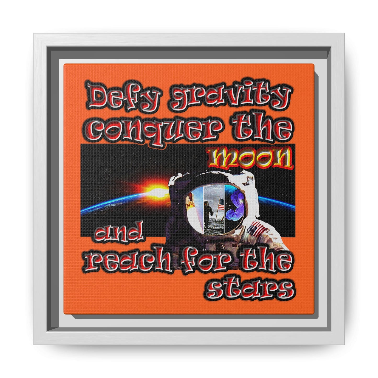 defy conquer reach - framed canvas art (orange)
