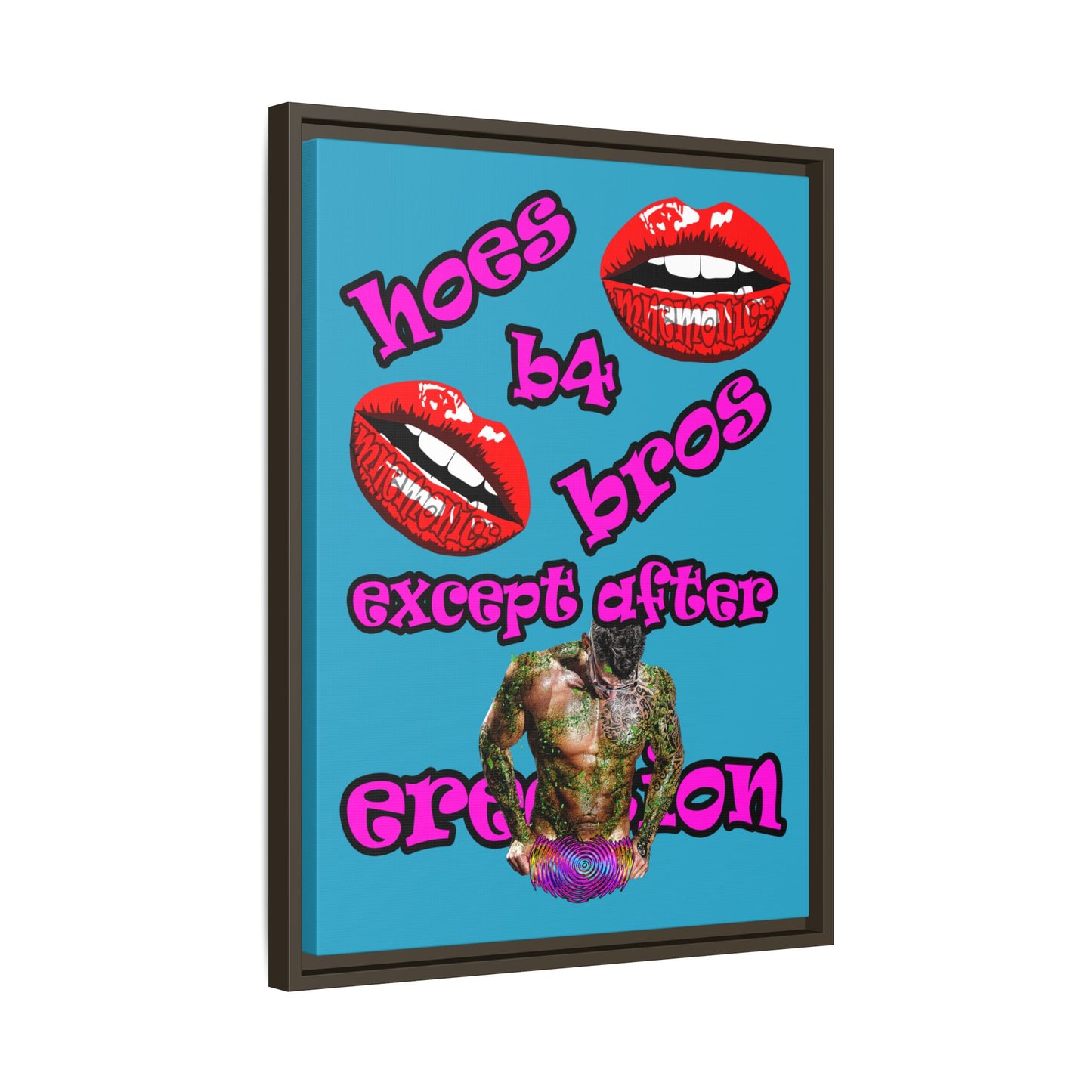 hoes b4 bros - framed canvas art (turquoise)