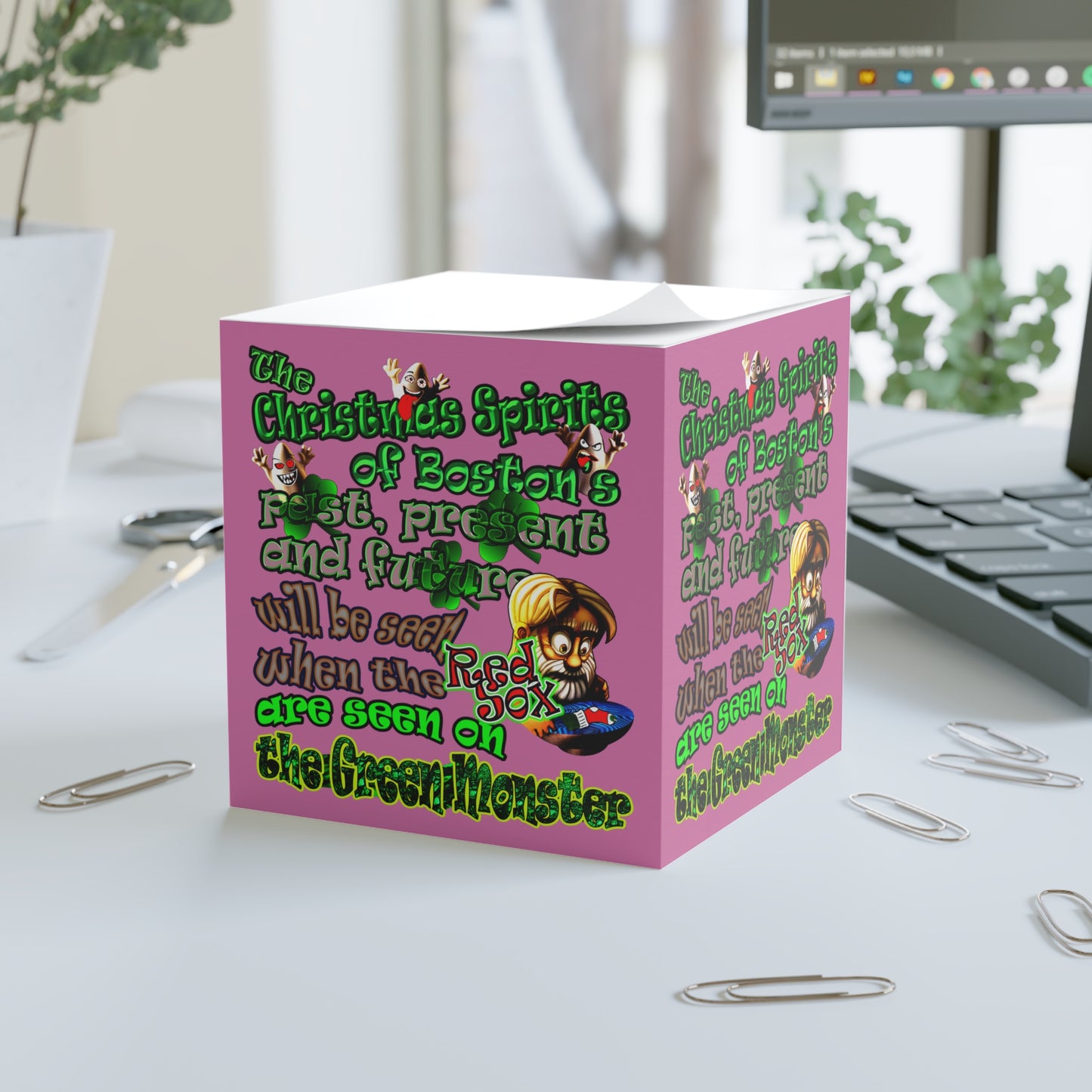 christmas spirits of boston - note cube (light pink)