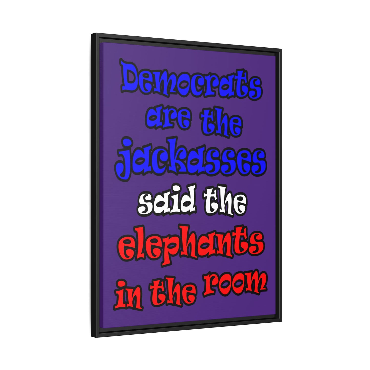 donkeys and elephants - framed canvas art (purple)