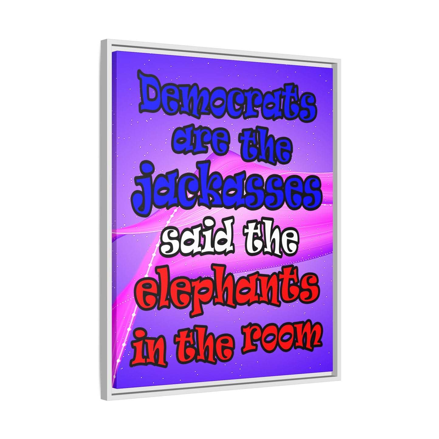 donkeys and elephants - framed canvas art (purple-pink wave)