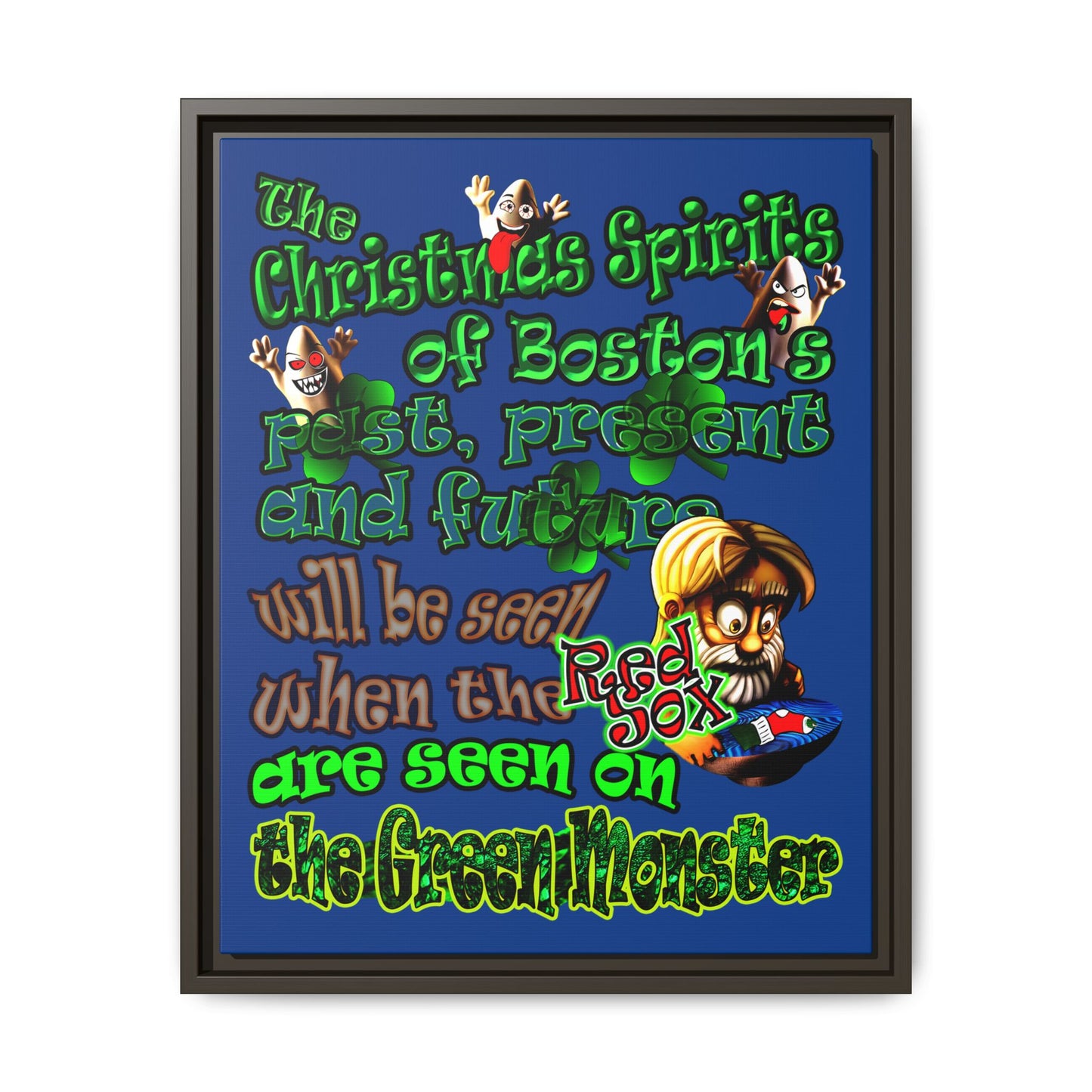 christmas spirits of boston - framed canvas art (dark blue)