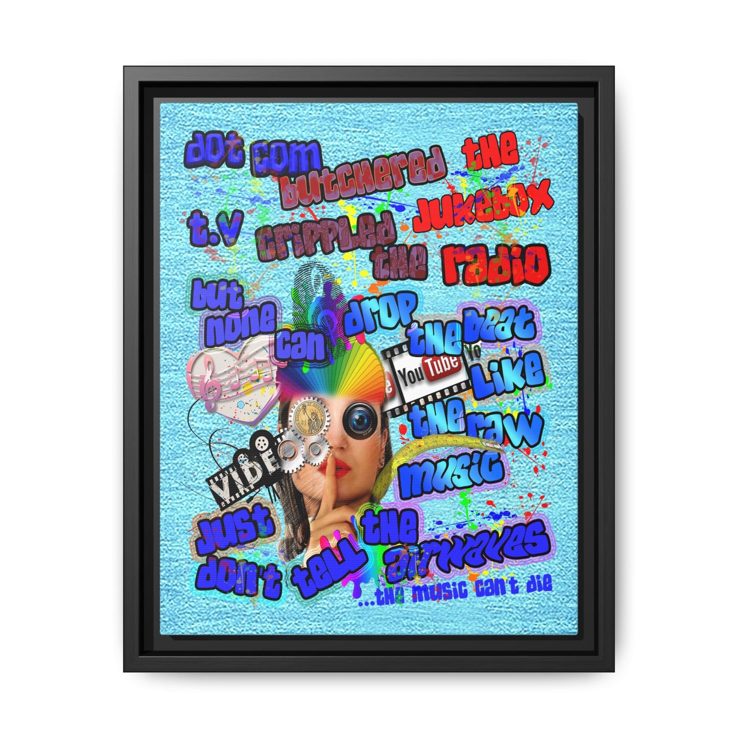 drop the beat - framed canvas art (faded blue)