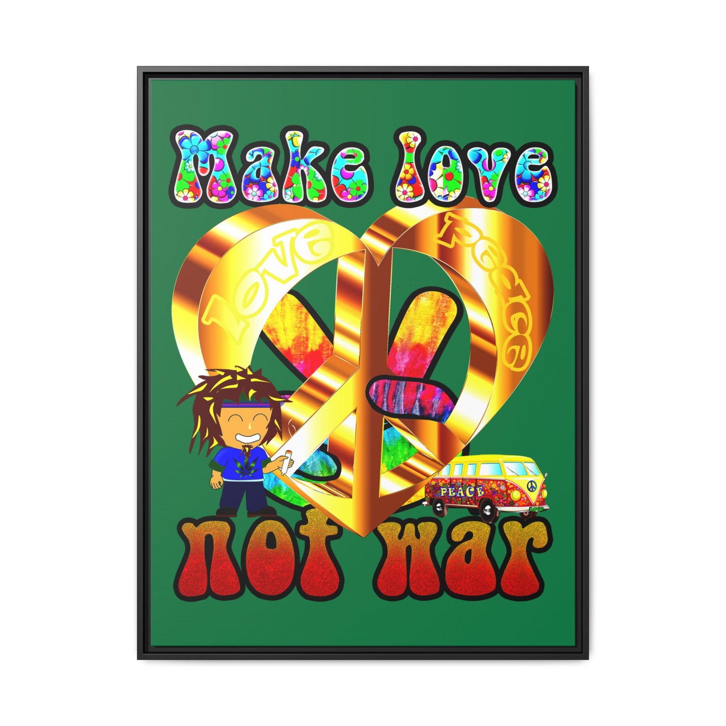 love peace - framed canvas art (dark green)