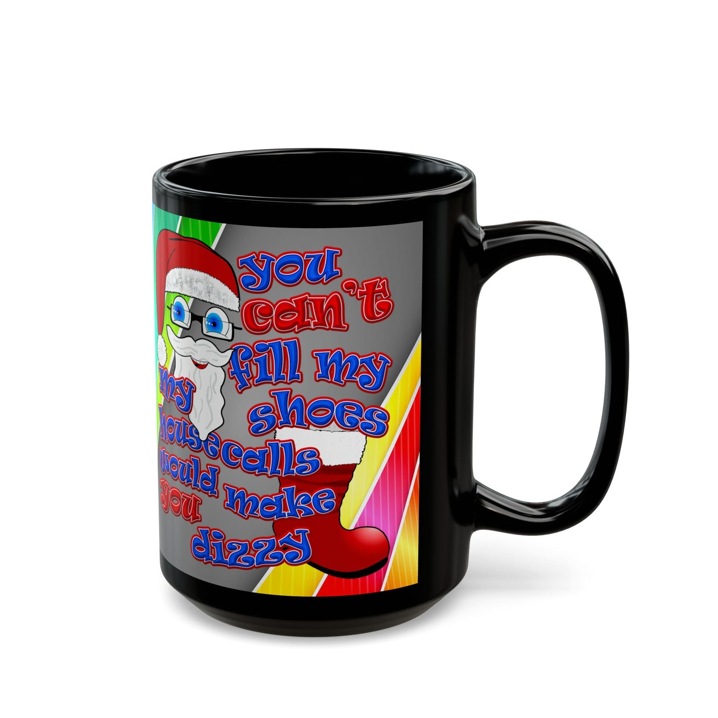 santa's shoes - Black Mug (rainbow split)