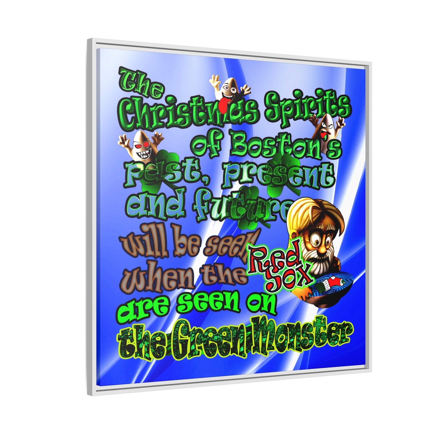 christmas spirits of boston - framed canvas art (blue-white wave)