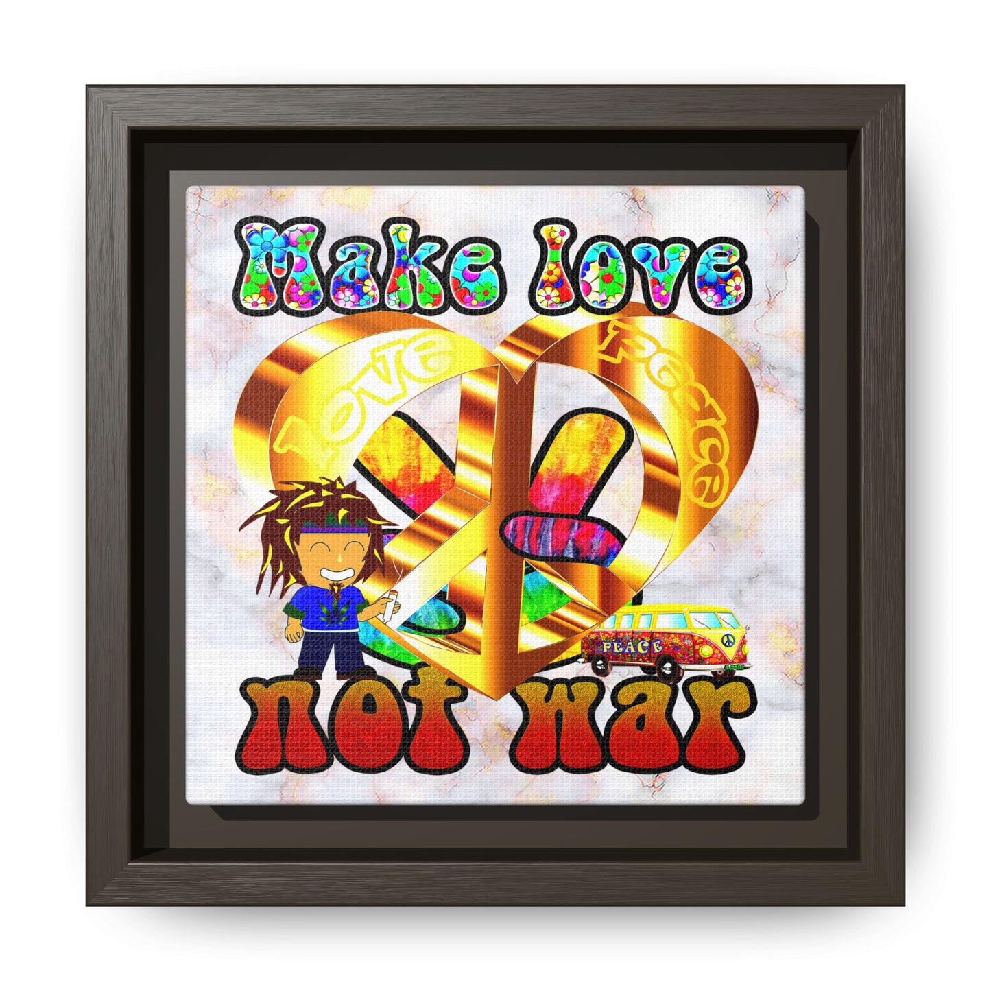 love peace - framed canvas art (white marble)
