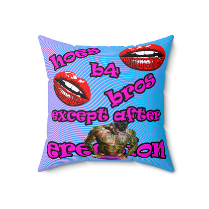 hoes b4 bros - Spun Polyester Square Pillow - (light blue-purple wave)