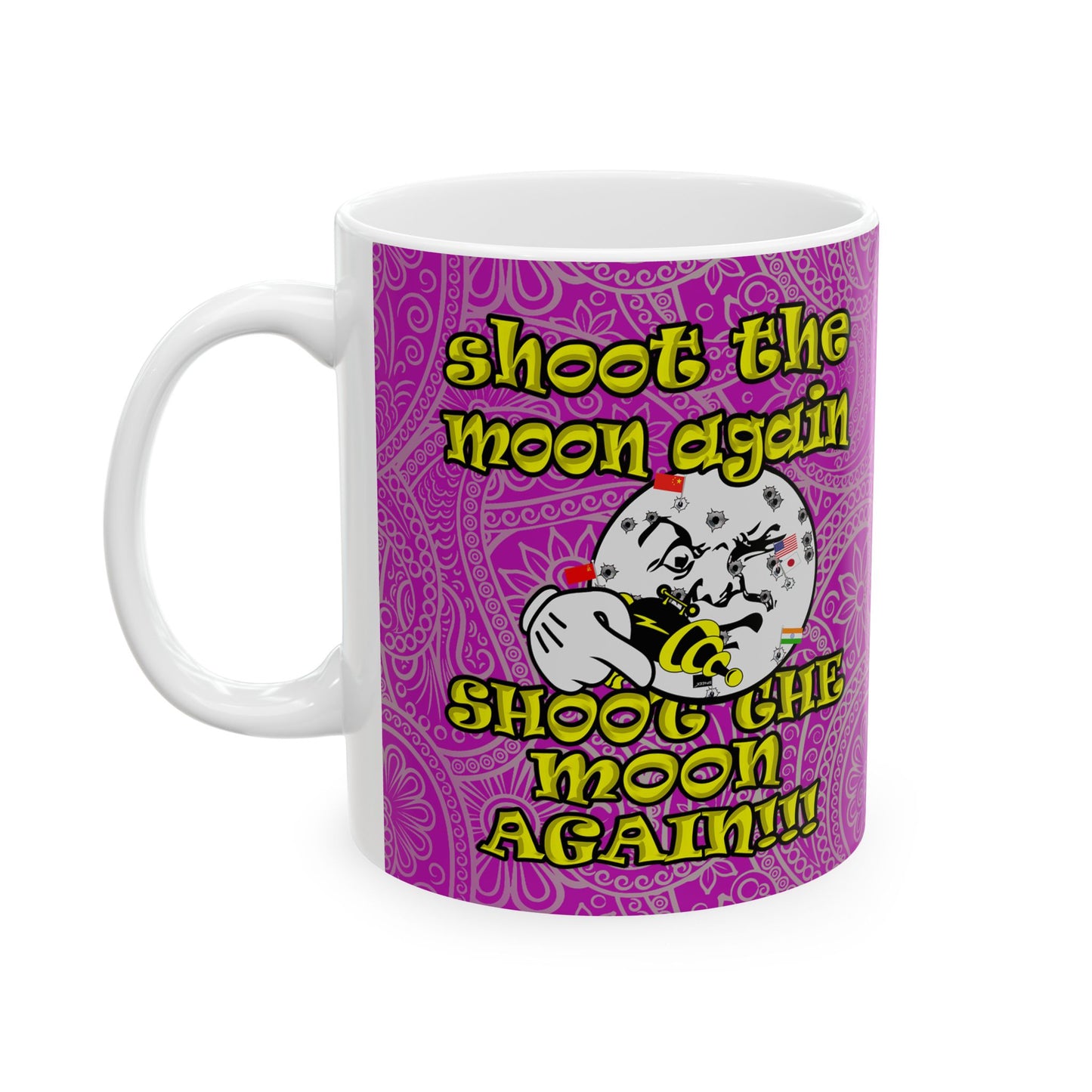 shoot the moon again - White Mug (pink swirl)