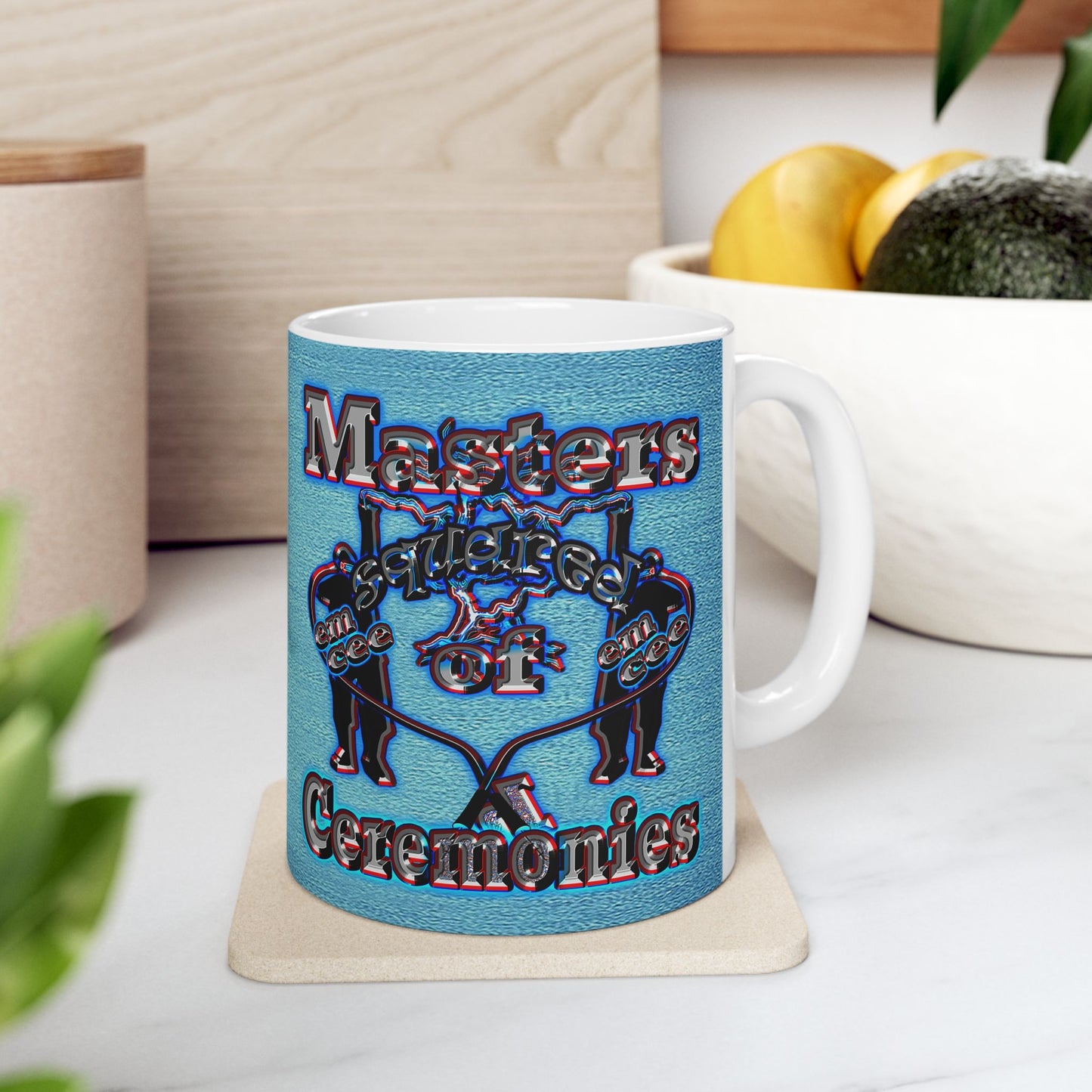 em cee squared - White Mug (faded dark blue)
