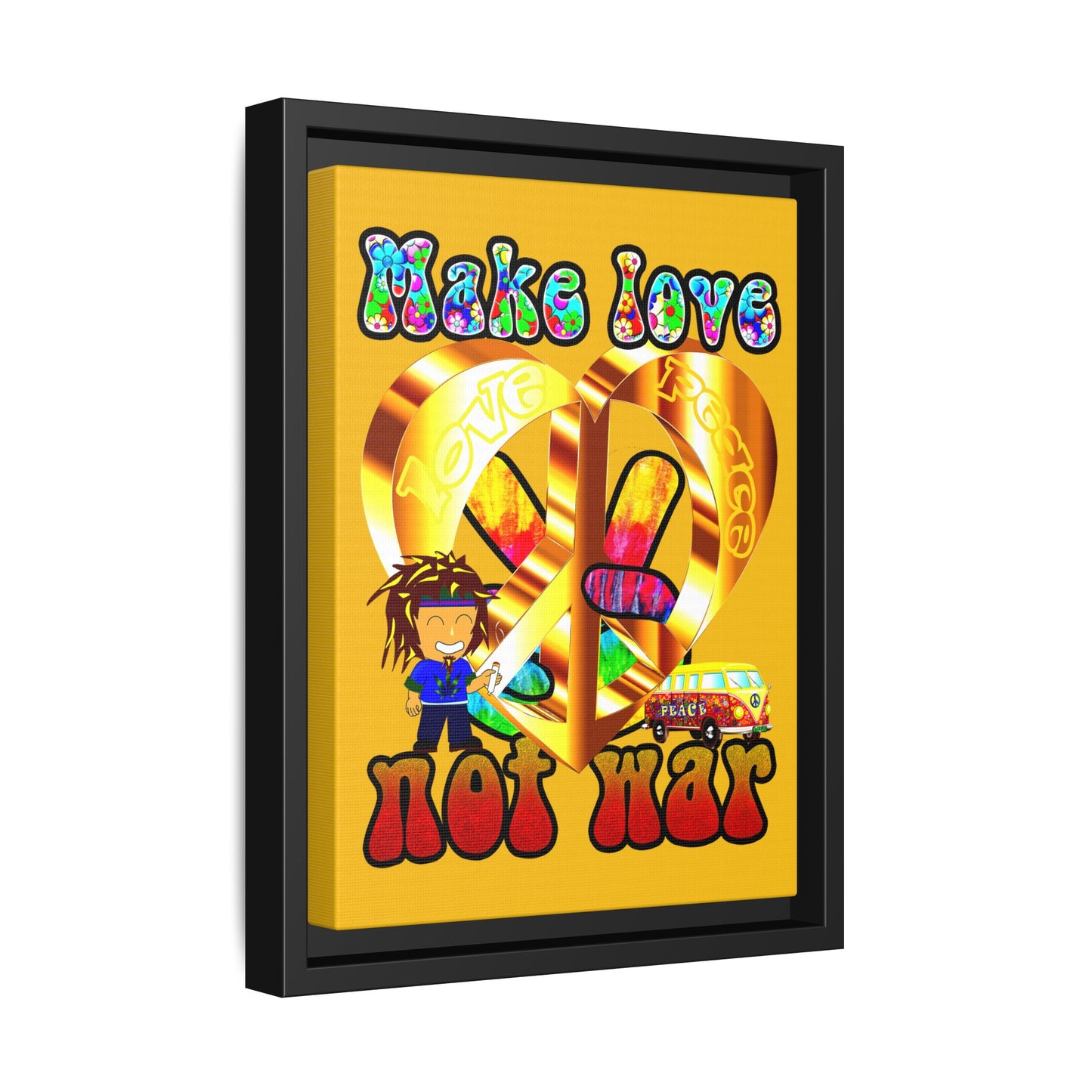 love peace - framed canvas art (yellow)