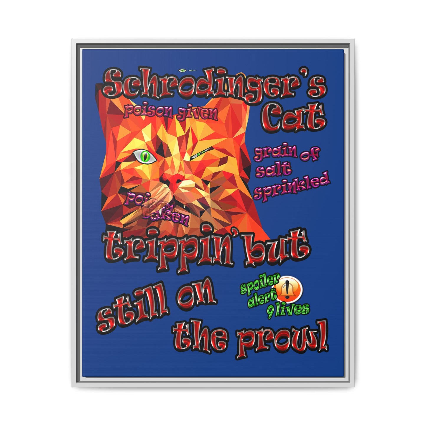 schrodinger's cat - framed canvas art (dark blue)