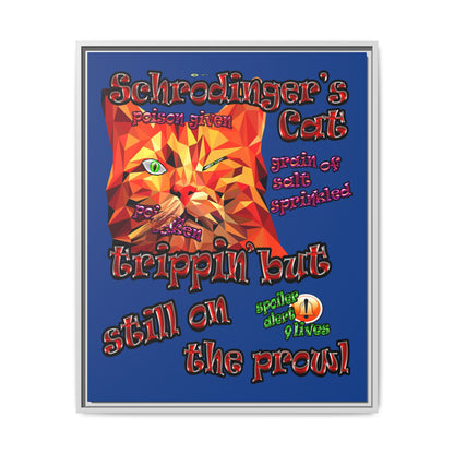 schrodinger's cat - framed canvas art (dark blue)