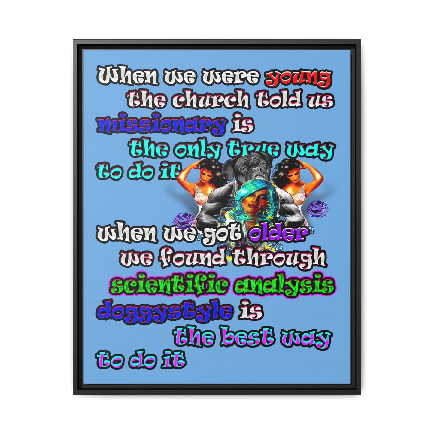 doggystyle - framed canvas art (light blue)