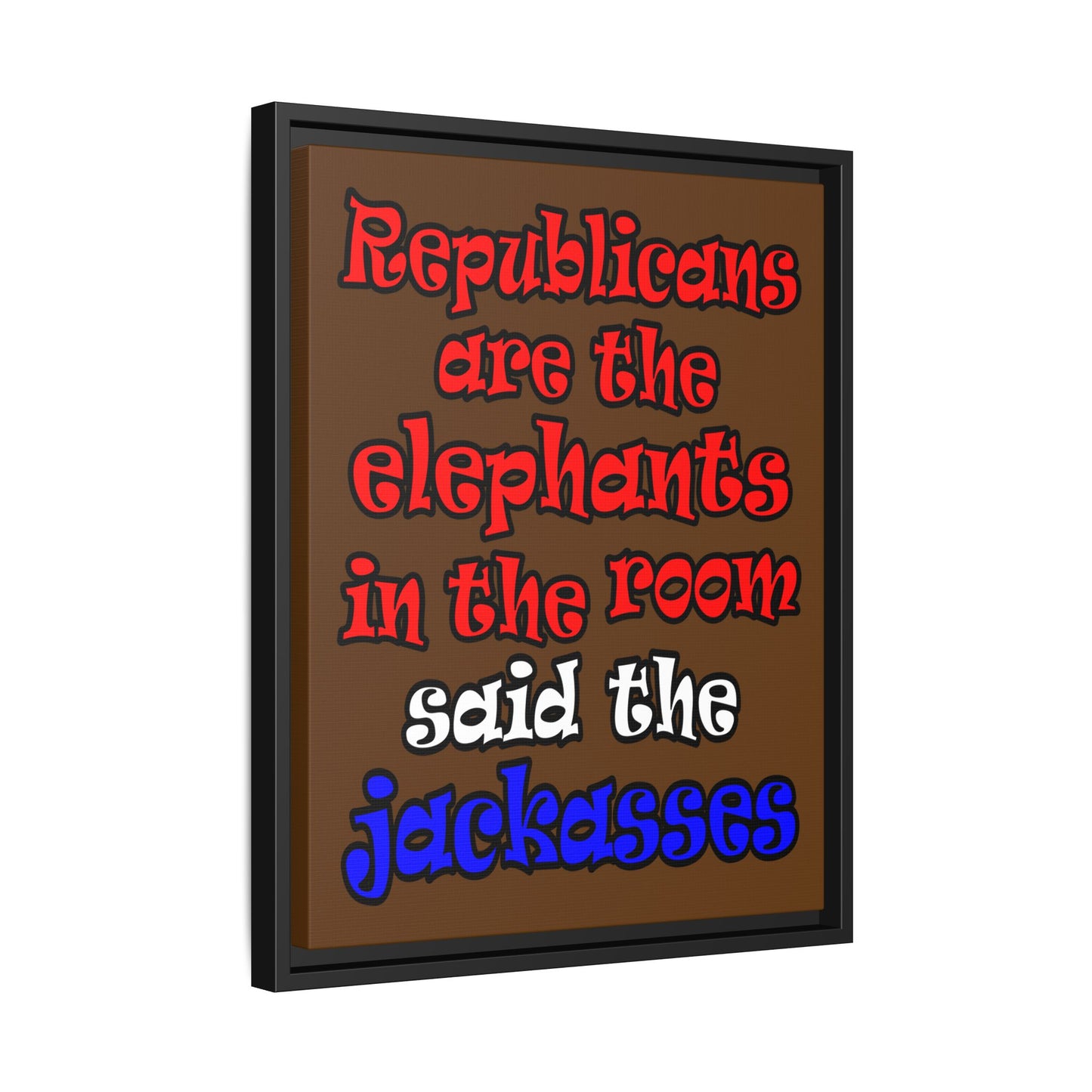 donkeys and elephants - framed canvas art (brown)