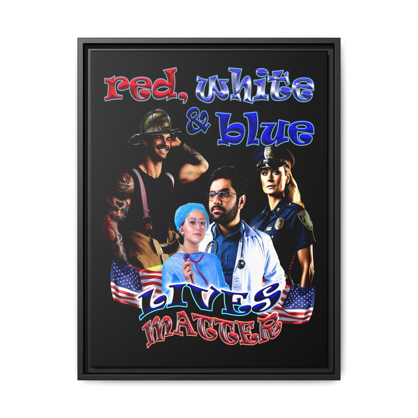 rw&b lives matter - framed canvas art (black)