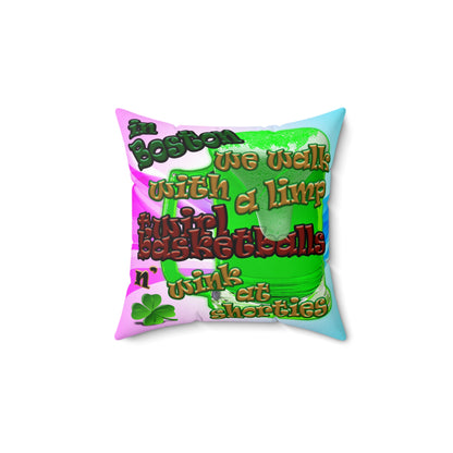 celtics logo - Spun Polyester Square Pillow - (light blue-pink wave)