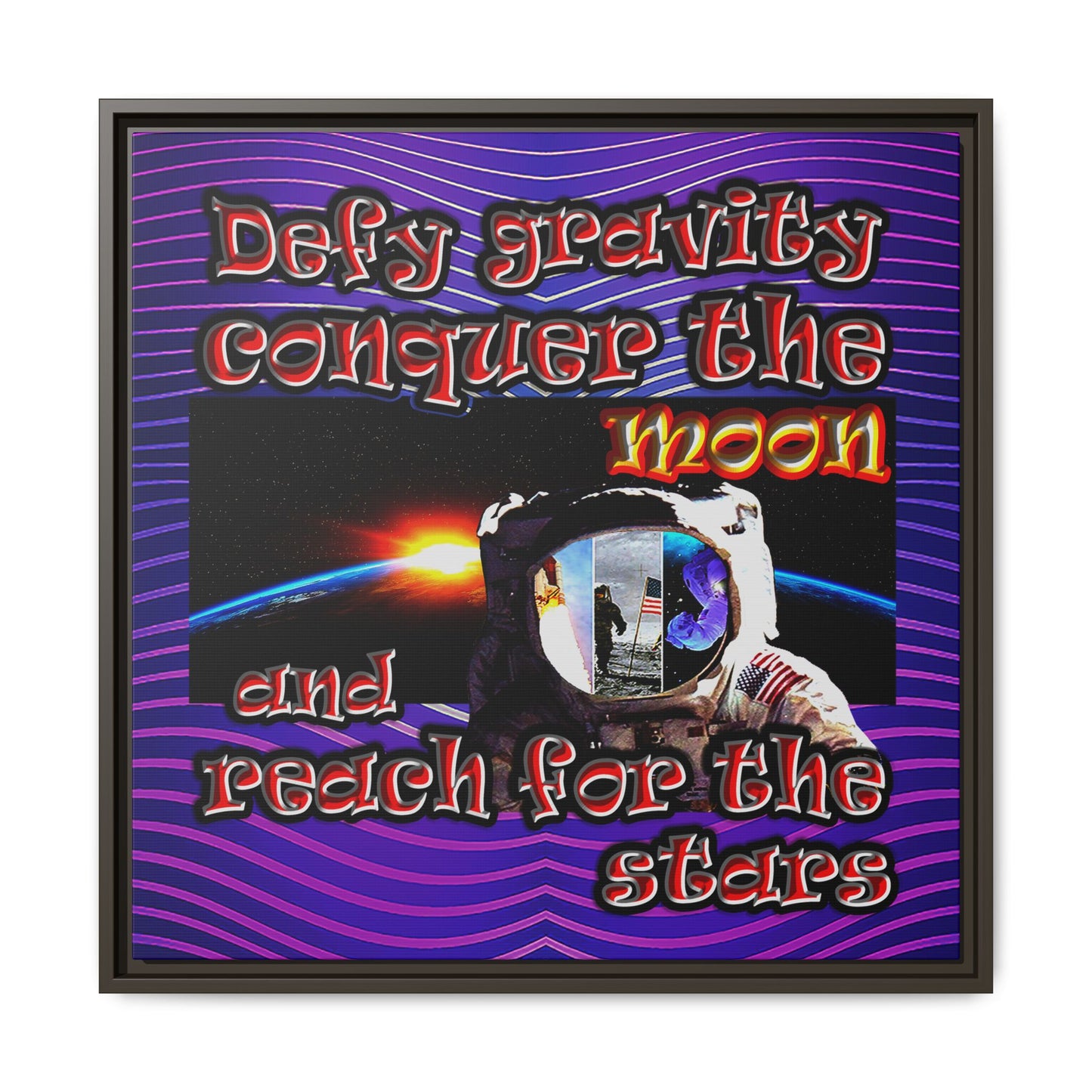 defy conquer reach - framed canvas art (purple wave)
