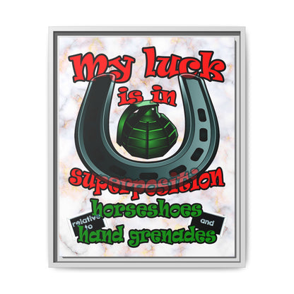 my luck - framed canvas art (white marble)