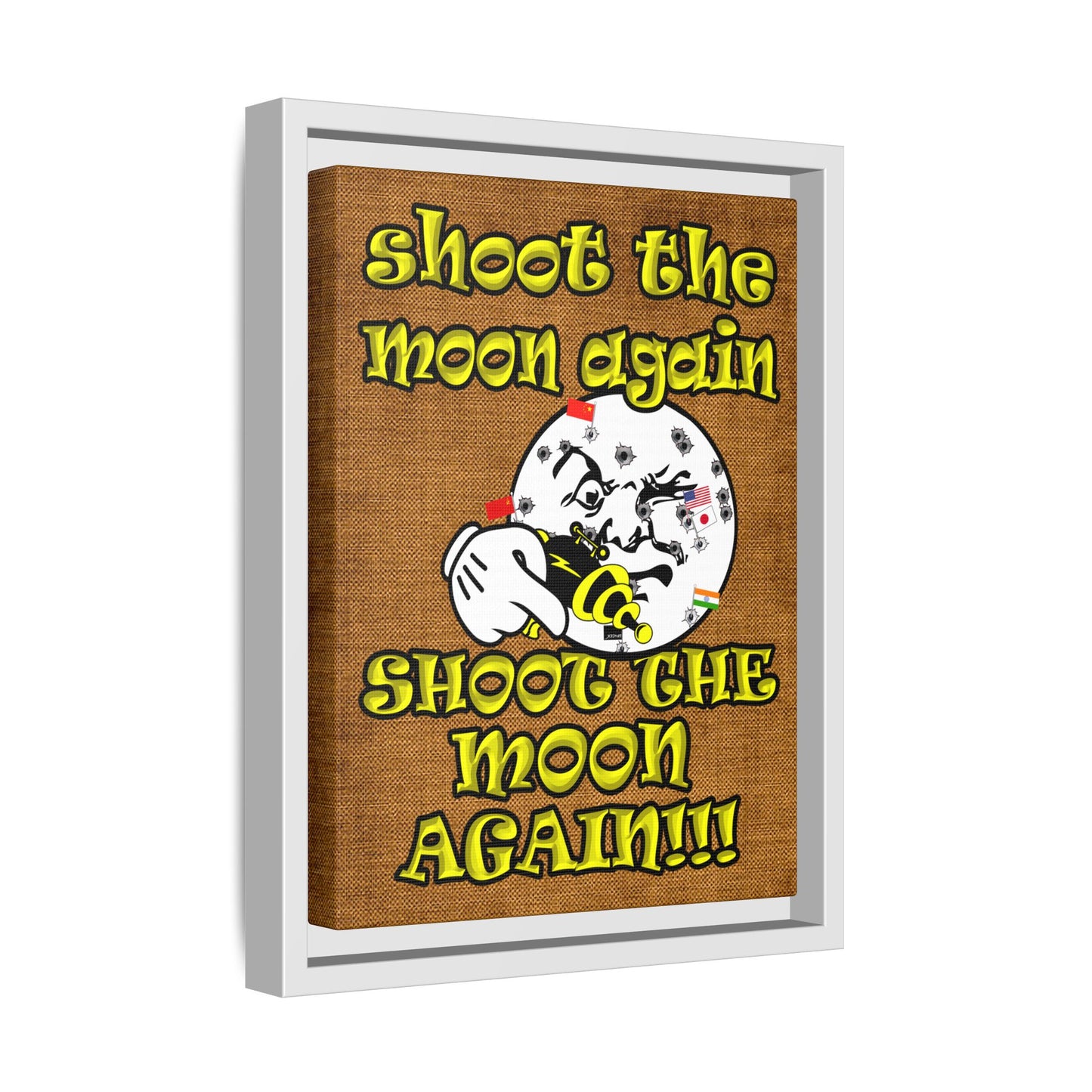 shoot the moon again - framed canvas art (brown papyrus)