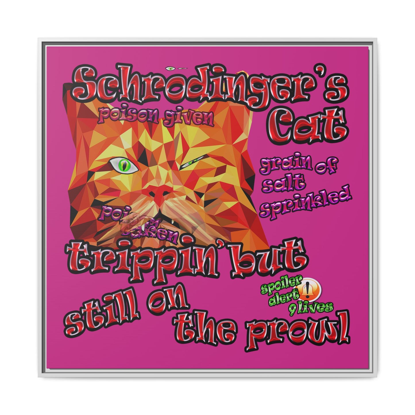 schrodinger's cat - framed canvas art (pink)