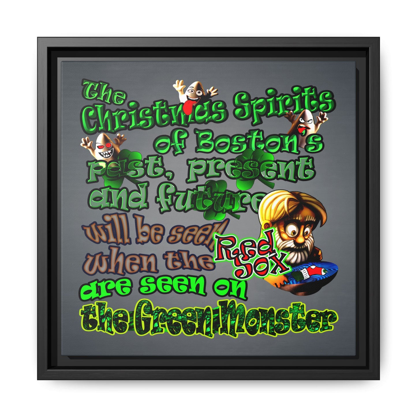 christmas spirits of boston - framed canvas art (grey-light grey)