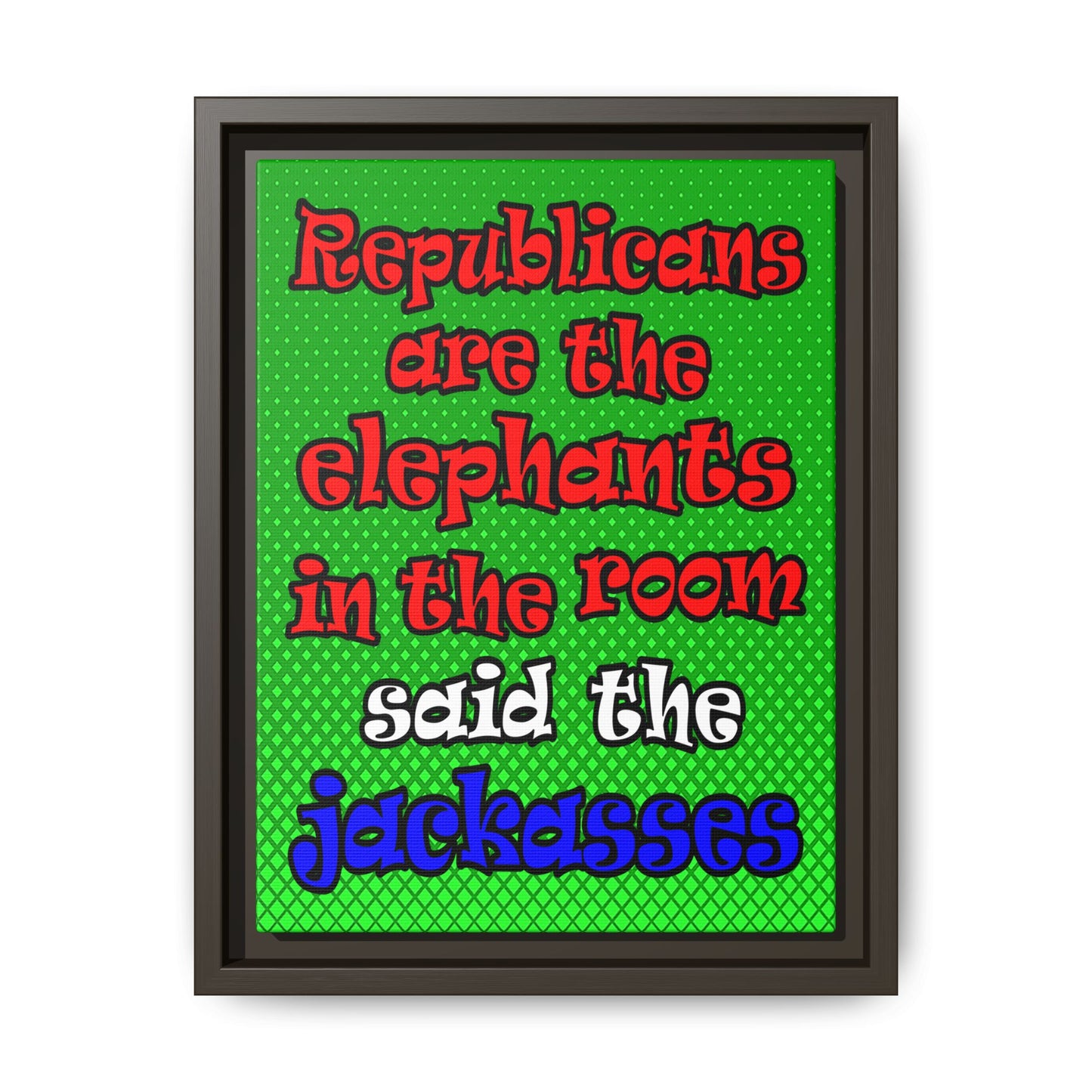 donkeys and elephants - framed canvas art (logo green)